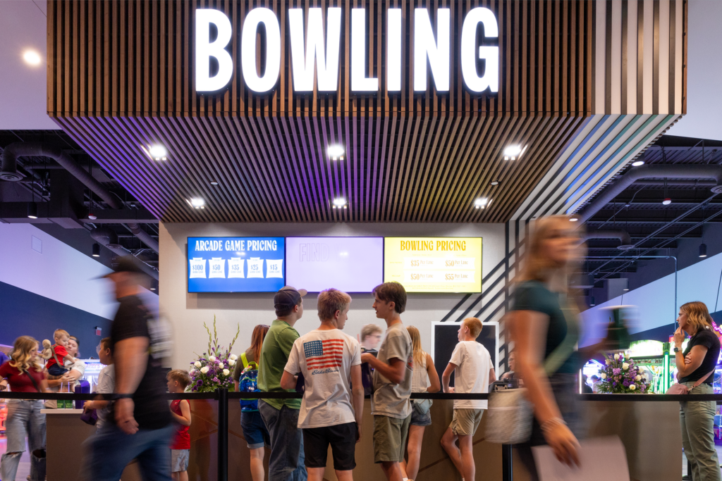 Bowling lanes and entertainment area at Megaplex venue