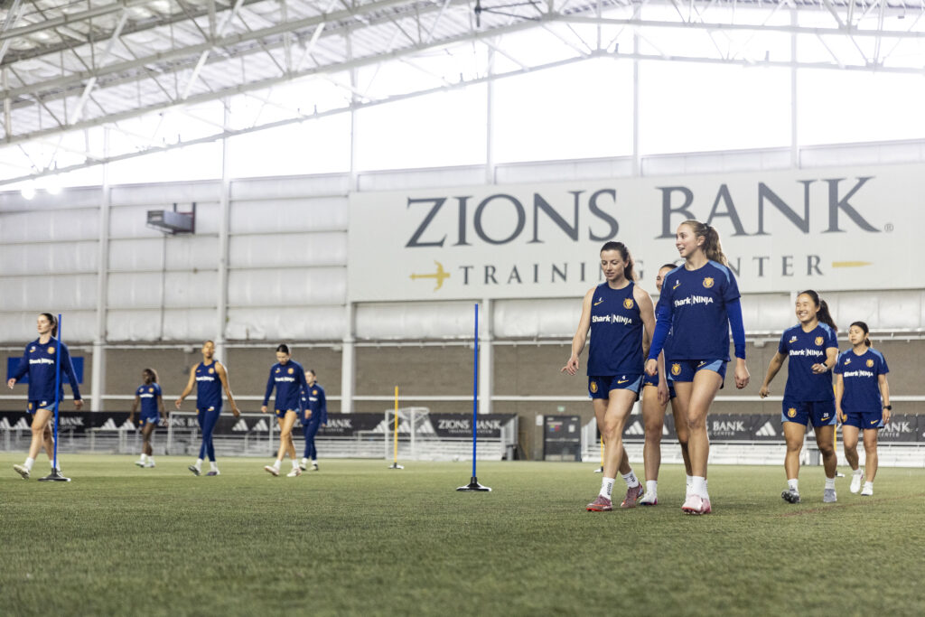 Utah Royals FC players training on the pitch at Zions Bank Training Center